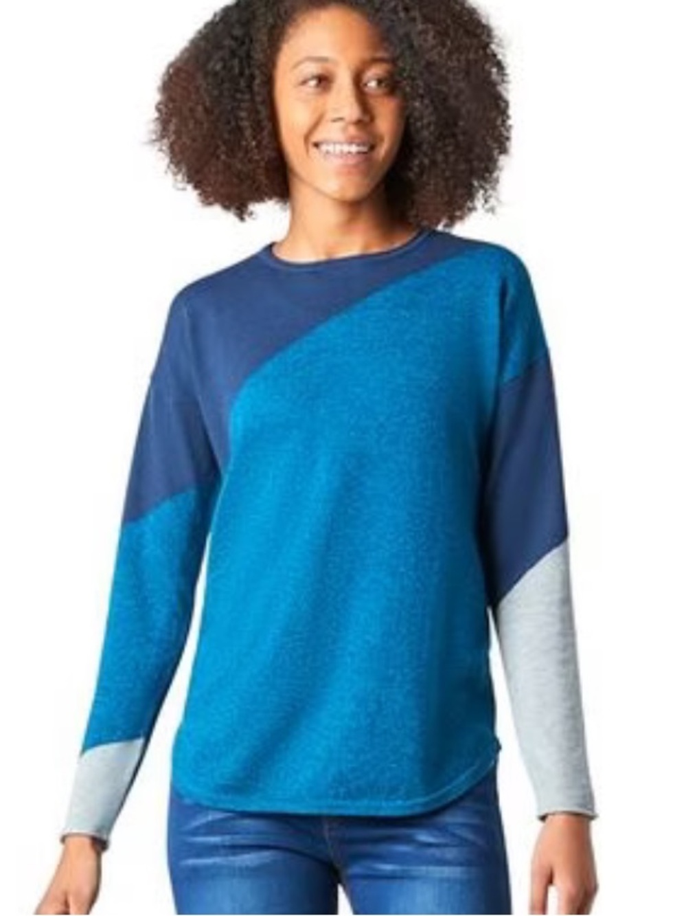 Smartwool Colorblock Crew Sweater in Teal, Navy & Light Gray L